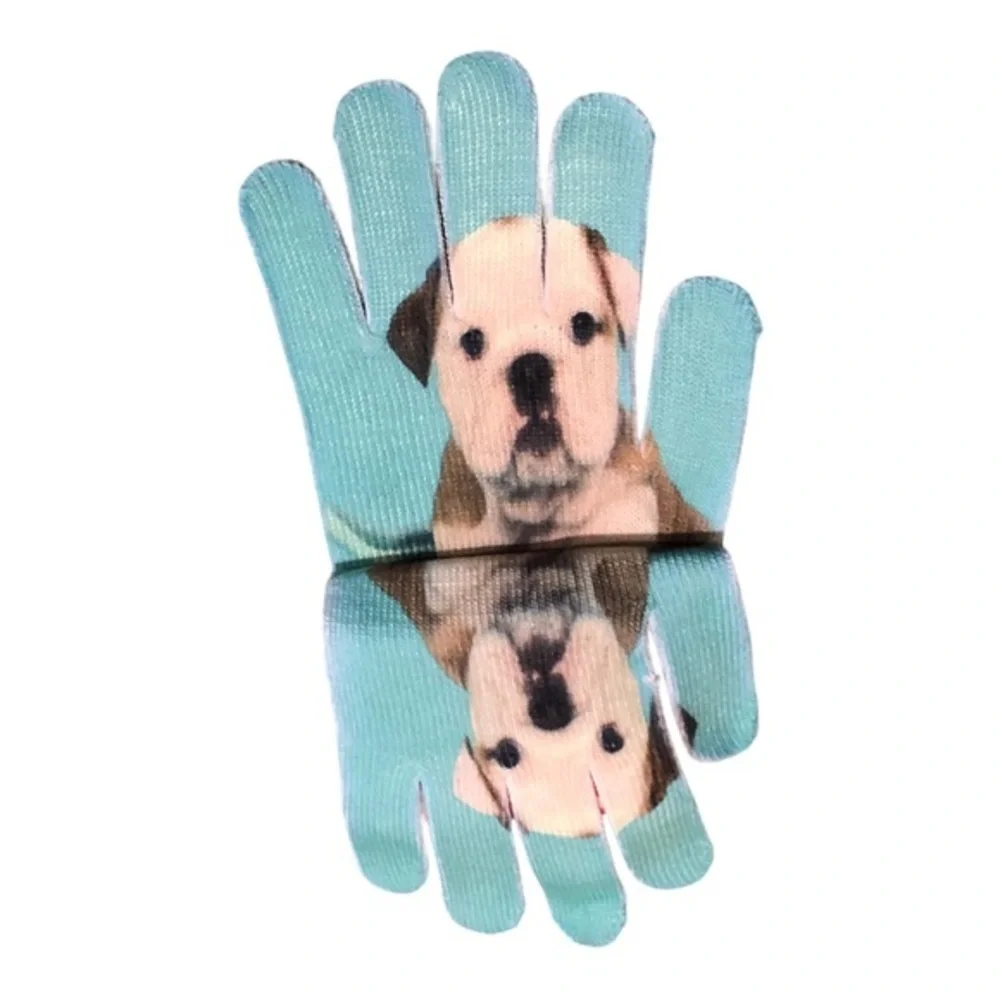 Dog puppy themed adorable Soft knit cuffed gloves one size new‎